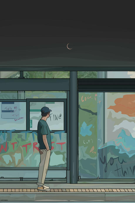 At the bus stop